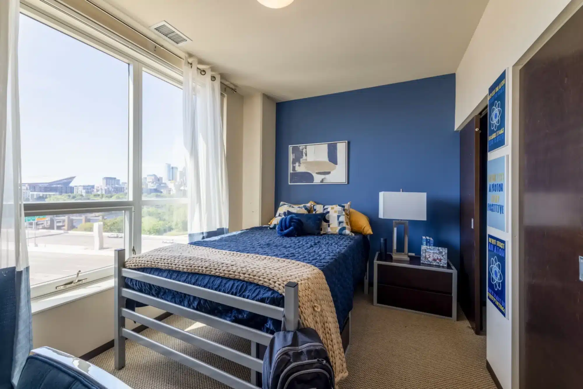 fully furnished bedroom large windows the bridges dinkytown apartments near the university of minnesota