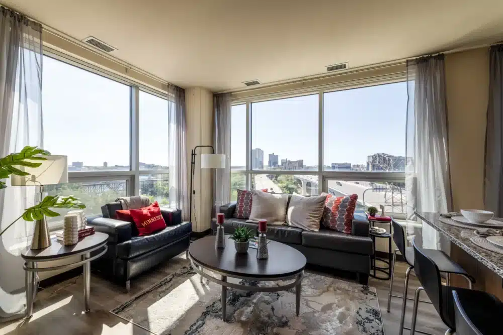 fully furnished living room the bridges dinkytown apartments near the university of minnesota